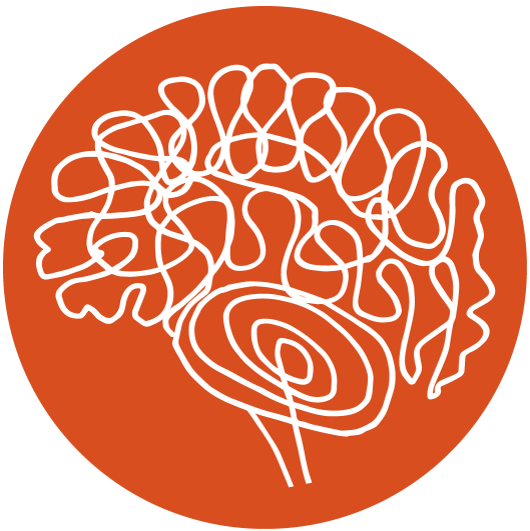 Doodle art of brain over orange background