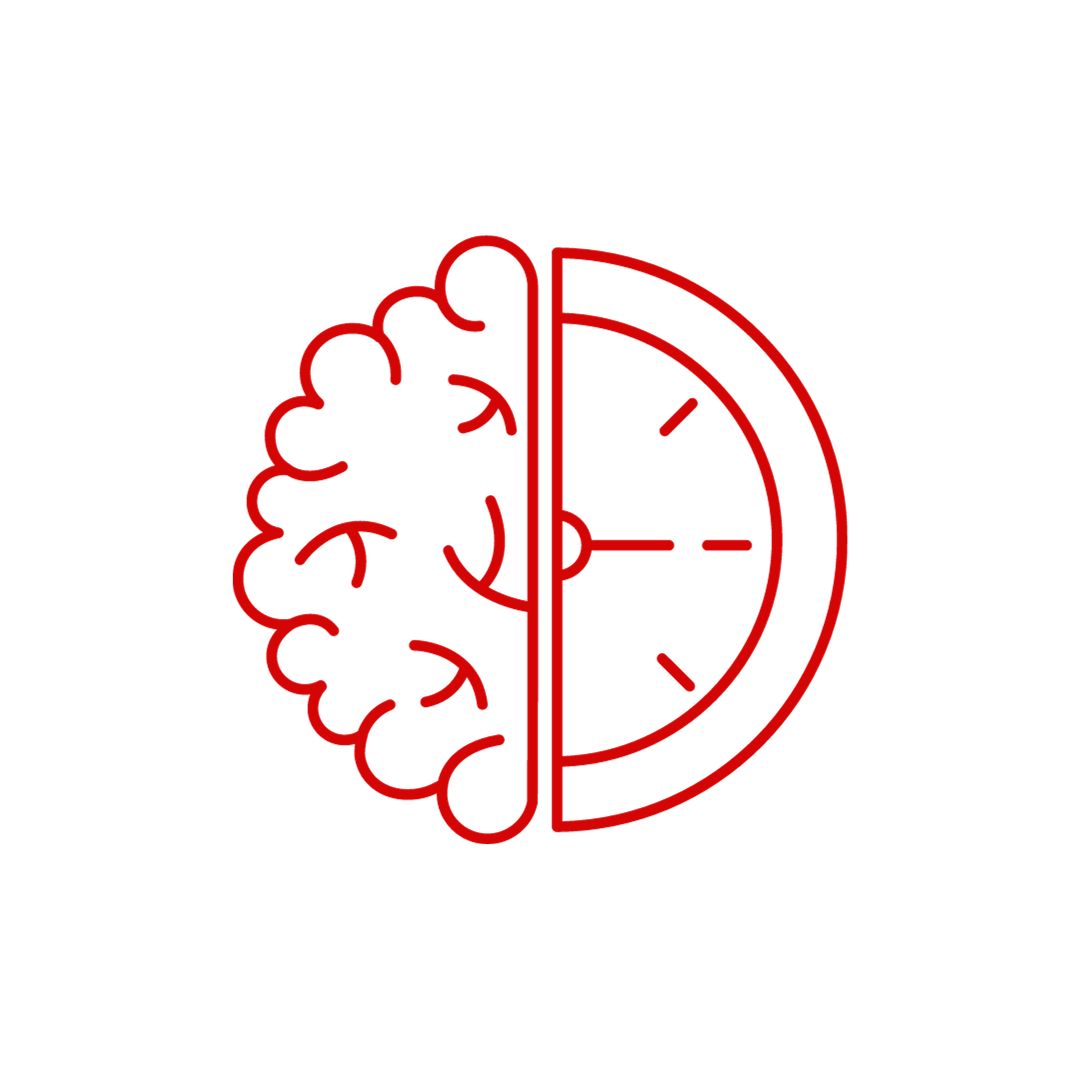 A half brain, half clock icon