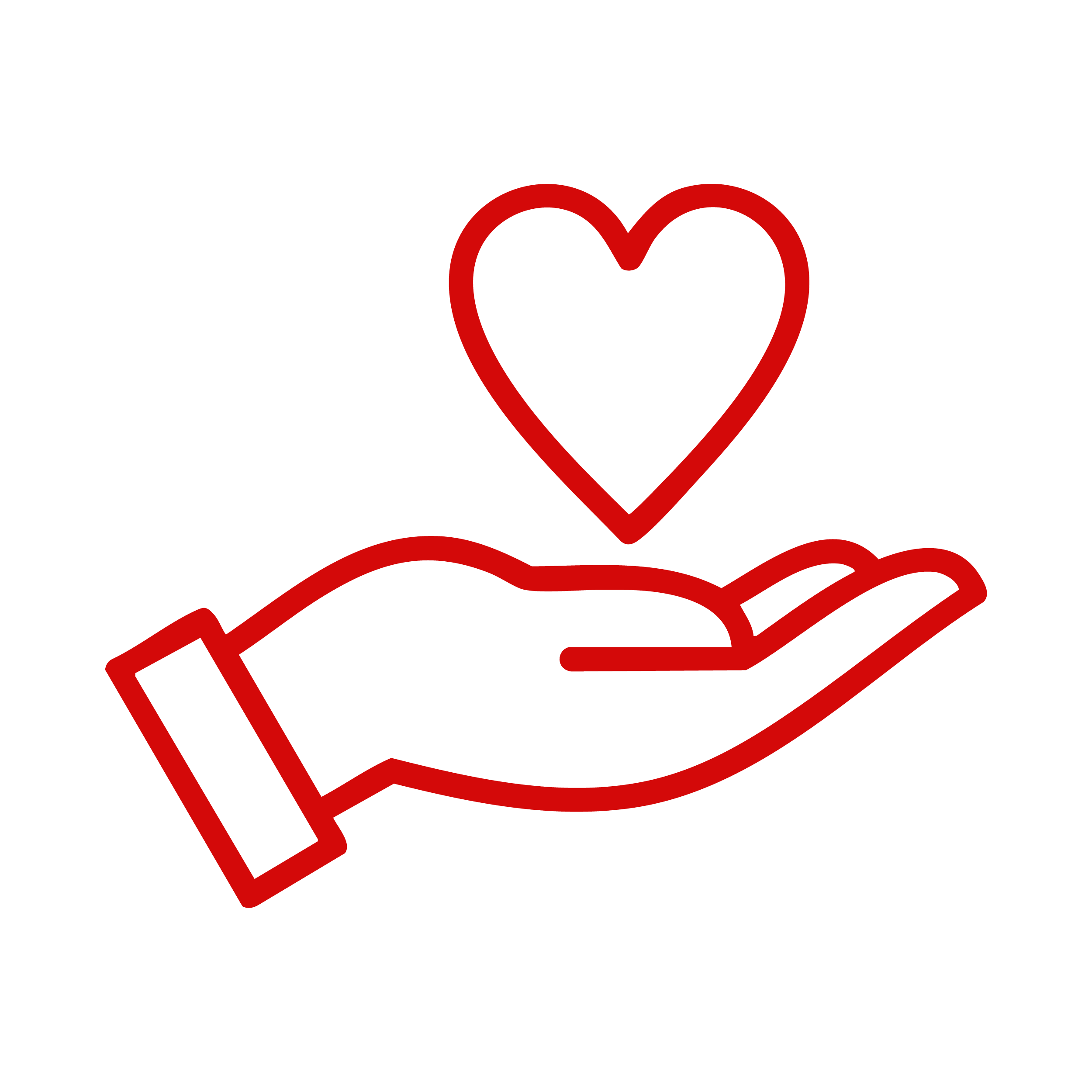 Cartoon red hand with red heart over it