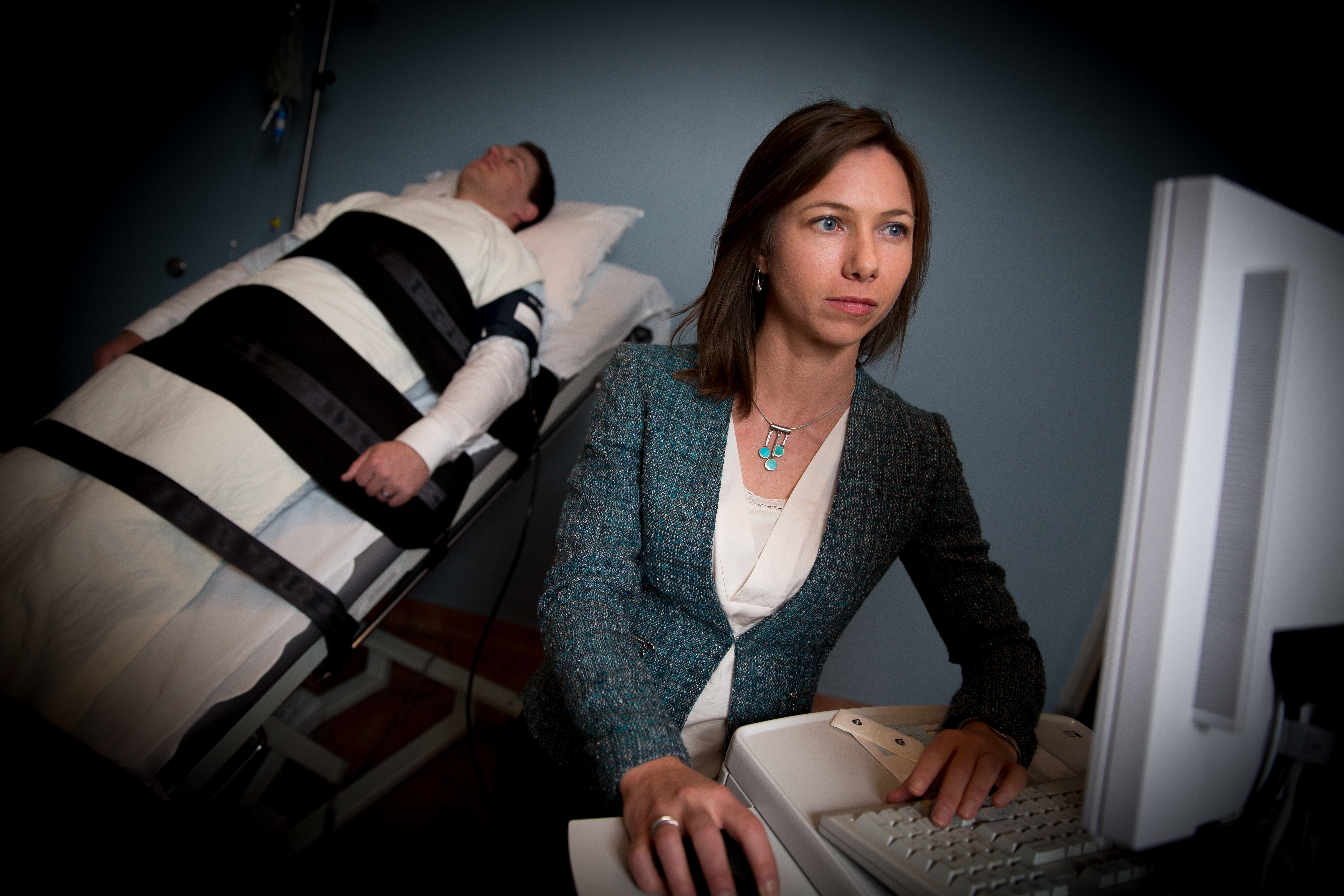 Dr. Cortez using a tilt table